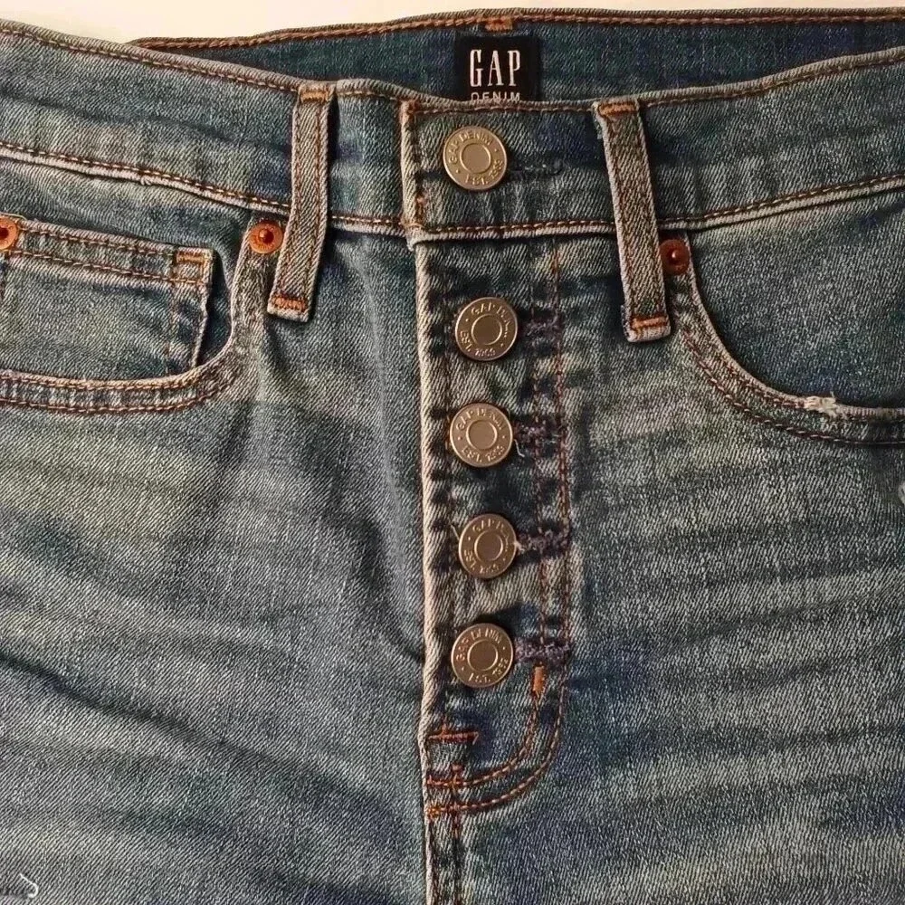 Gap Womens High Rise Skinny Jeans Blue Size 27/4 Distressed Button Fly Raw Hem